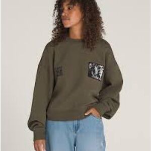 Vans Olive Sweatshirt with Graphic Pocket